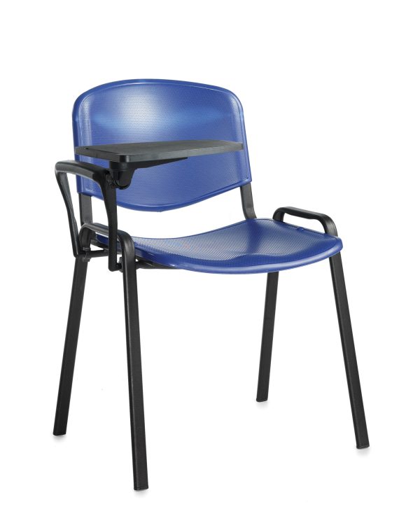 plastic meeting chair blue with black writing tablet
