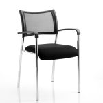 black mesh back visitor chair. meeting chair with black fabric seat