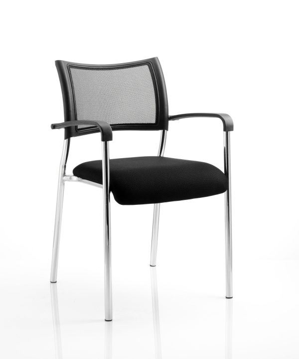 black mesh back meeting chair with black fabric seat