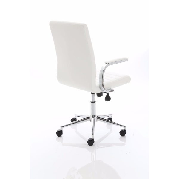 white leather executive office chair on chrome base. Side back view