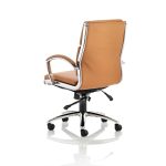 medium back office chair tan leather with chrome frame back view