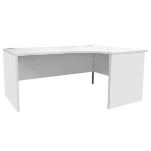 white executive radial office desk with panel end