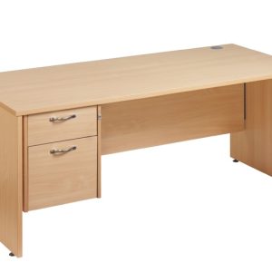 office desk panel end in beech finish with 2 drawer pedestal