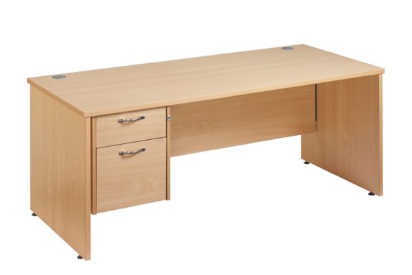office desk panel end in beech finish with 2 drawer pedestal