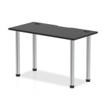 office desk with black desk top and chrome legs