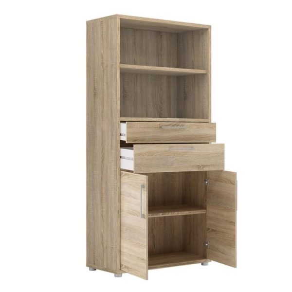 Alexis Office Storage Unit With Cupboard and 2 Drawers And 2 Shelves Oak - Image 2