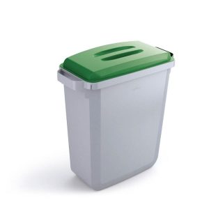 office recycling bin grey with green top