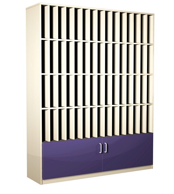 60 post hole cupboard with unit in white with purple cupboard