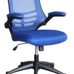mesh back office chair with blue mesh and blue fabric seat