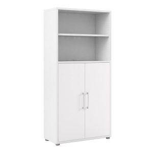 white office storage unit with 2 doors and shelf