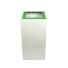 white office recycling bin with green lid