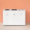 contemporary white office recycling bin with 3 cut outs for different waste