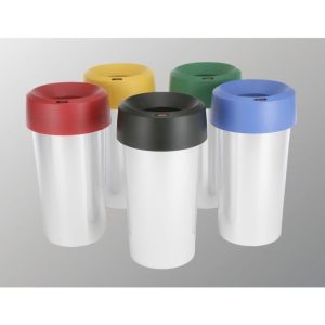 round office recycling bins with different coloured top