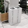 2 white office recycling bins with black lettering General Waste and Mixed Recycling