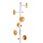coat stand white with wooden hooks close up