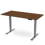 height adjustable desk with walnut desk top and silver leg frame