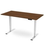 height adjustable desk with walnut desk top and white frame