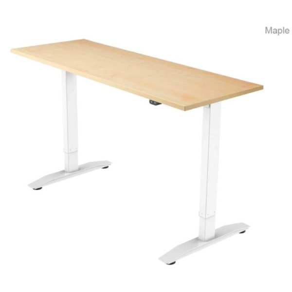 height adjustable desk with maple desk top and white leg frame