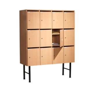 Wood lockable pigeon holes with 12 compartments on a stand
