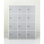 12 locker unit with silver doors and white carcass