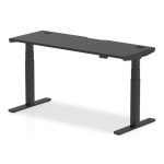 Height adjustable desk with black desk top and black leg frame