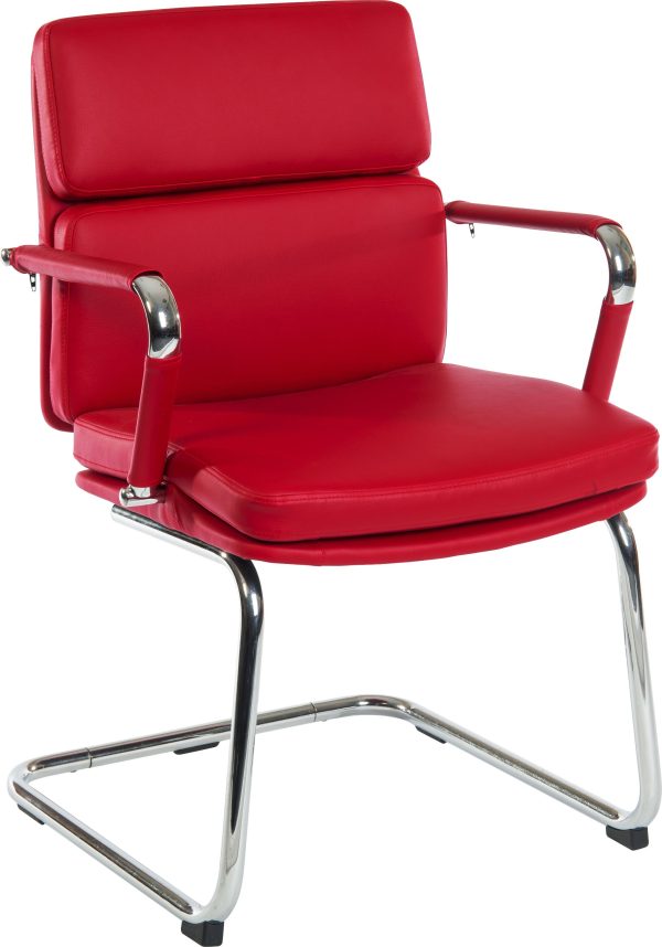 red leather visitor chair with cantilever leg frame