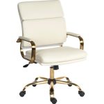 Vintage style office chair in white leather with brass coloured base and arms