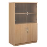 office combination cupboard with glass upper doors and wood doors below