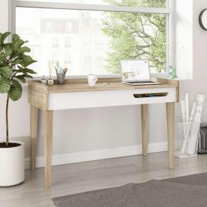 oak and white contemporary office desk