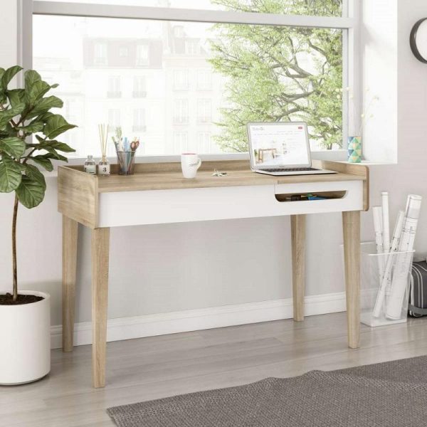 oak and white contemporary office desk
