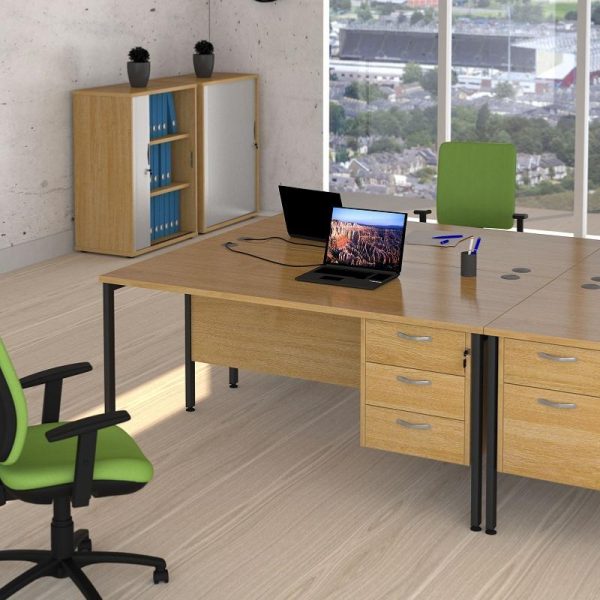 Office Straight Desk H Leg With 2 x 3 Drawer Pedestals Work 25 - Image 3