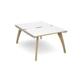 modern bench desk with white desk top and oak edge detail