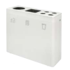 white office recycling bin with round, square and cup apertures