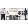 office scene with 3 office recycling bins with different coloured tops