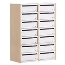 14 space lockable pigeon hole unit with light wood carcass and grey doors with post slot