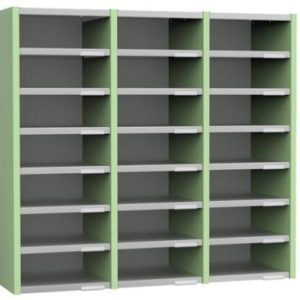 Antibacterial post sorter pigeon holes. Green with grey shelves