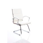 visitor chair in white leather and chrome cantilever frame