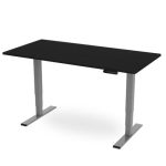 Height adjustable desk with Black desk top and silver leg frame