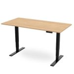 height adjustable desk with maple desk top and black leg frame