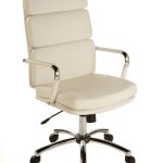 high back executive office chair in white leather with chrome base