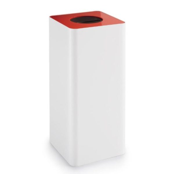 smart office recycling bin white with red top and circular cut out