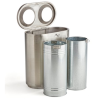 stainless steel double office recycling bin with top open and 2 liners in front