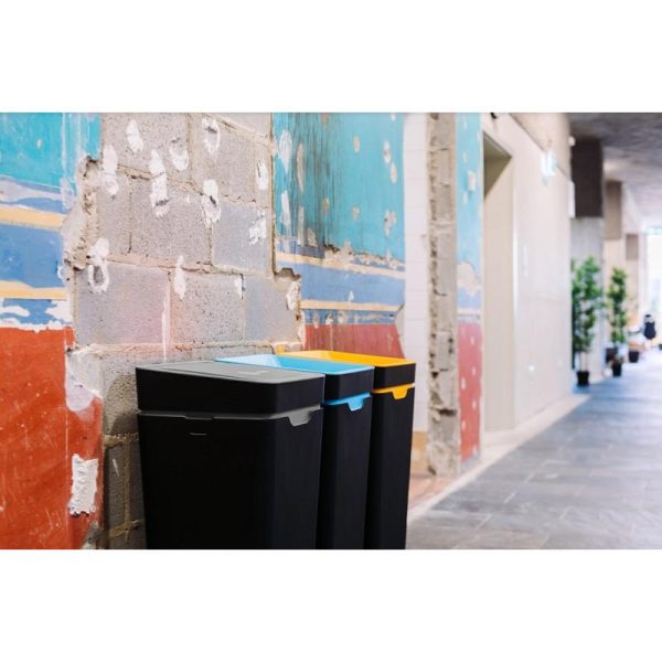 3 office recycling bins with coloured tops