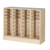 floor standing pigeon hole unit in maple finish with clear acrylic shelves