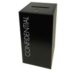black office recycling bin confidential with lock and slot and Confidential white lettering