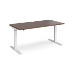 standing desk in dark wood desk top finish and white height adjustable frame