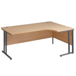 ergonomic desk with right hand return. IN beech finish and black leg frame