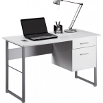 white home office desk with 2 drawer pedestal