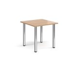 meeting table 800mm x 800mm with beech table top and chrome legs