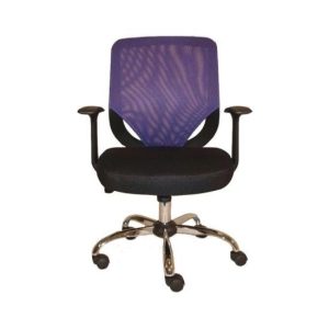 mesh back office chair with purple mesh back and black fabric seat